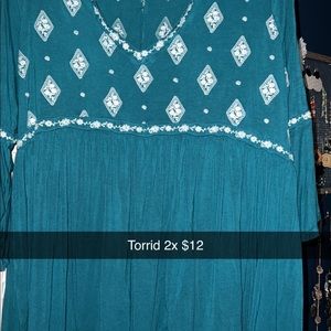 Torrid bell sleeve baby doll tunic top boho teal 2x